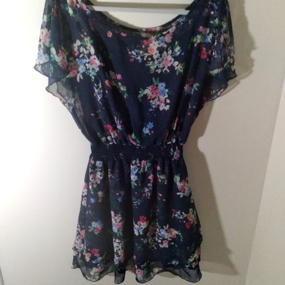 Express Sheer Dark Blue Floral Dress Flowy Soft Girl Whimsigoth Fairygoth Med. - Picture 14 of 16